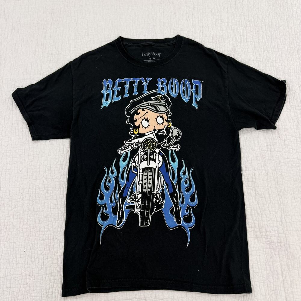 Betty Boop Biker Graphic Men's T-Shirt Black M Cotton Crew Neck Short Sleeve